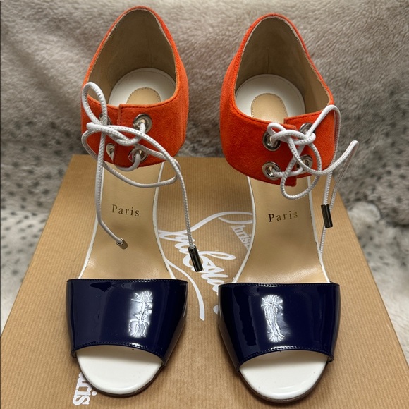 Christian Louboutin Meyerling Lace-Up Heels – BNIB – Orange/Blue - Picture 2 of 12